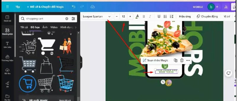 Tiếp đến mình sẽ thêm văn bản "YOUR ORDER HAS BEEN TAKEN" vào thiết kế và điều chỉnh như thế này.