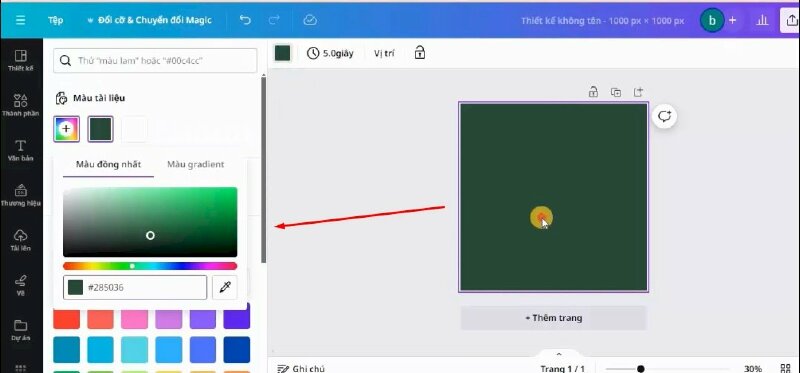 Thực hiện đổi màu nền thành màu #285036. 