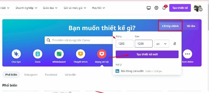 Tạo mẫu thiết kế với kích thước tùy chỉnh trên Canva