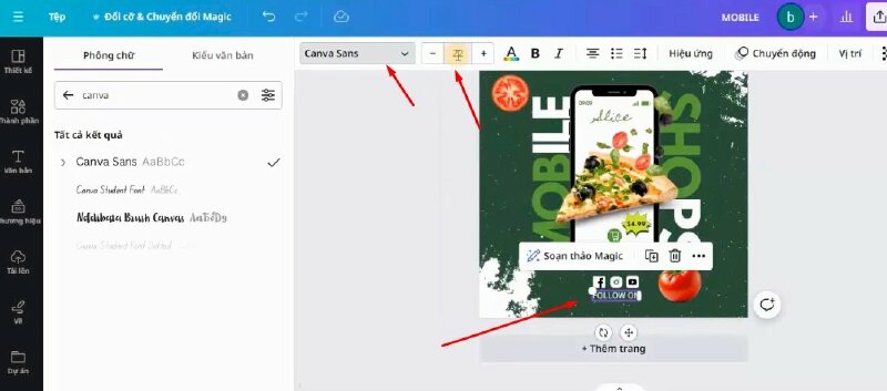 Rồi bấm thêm nội dung văn bản "FOLLOW ON"