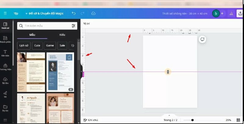 Trước hết bạn nhấn phím shift + R để bật thước kẻ lên. thước kẻ và đường căn sẽ giúp bạn căn chỉnh thiết kế chính xác hơn. 