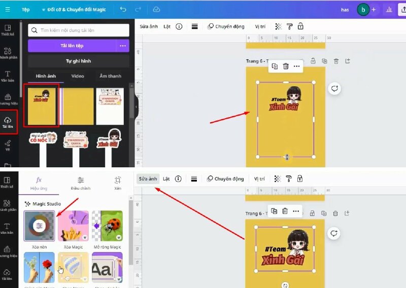Để tạo viền cho hastag thì mình sẽ tải hình này về, rồi tải lên lại. Mình sẽ bấm thêm 1 trang mới và chọn hình này thêm vào. 