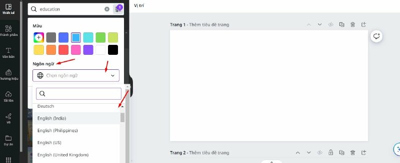 Ở phần ngôn ngữ này, nếu như bạn chọn ngôn ngữ nào thì sẽ ra các mẫu có ngôn ngữ đó.