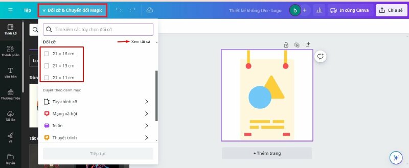 Cách thay đổi kích thước thiết kế trong Canva