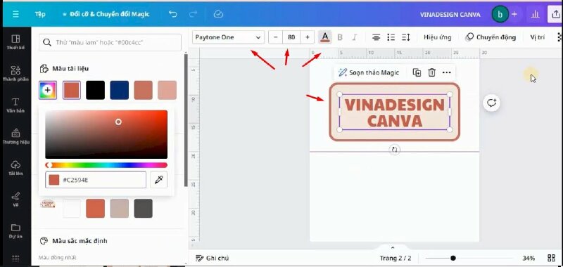 Tiếp đến hãy nhấn phím tắt là T để thêm văn bản vào thiết kế. Rồi thực hiện điều chỉnh như sau: