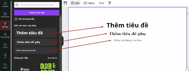 Tiếp theo sẽ là mục Văn Bản, ở đây sẽ có 3 kiểu văn bản mặc định chính gồm có: