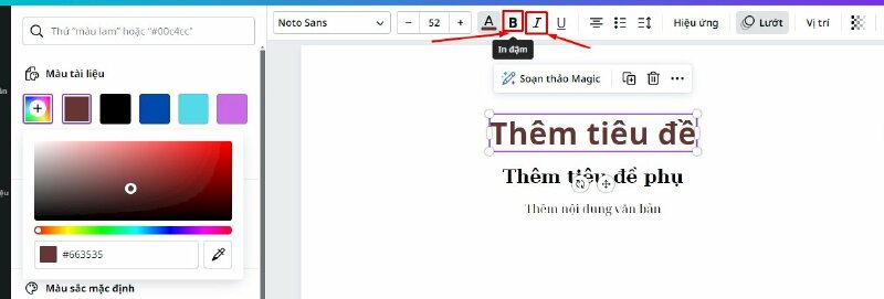 Bấm vào chữ B ở đây để đổi thành chữ In đậm hoặc bỏ in đậm. Bấm vào chữ I để đổi sang chữ in nghiêng.