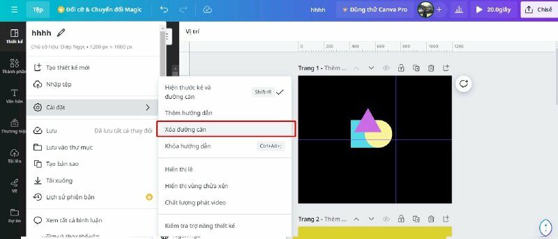 Bấm xóa đường căn để xóa toàn bộ trên thiết kế.
