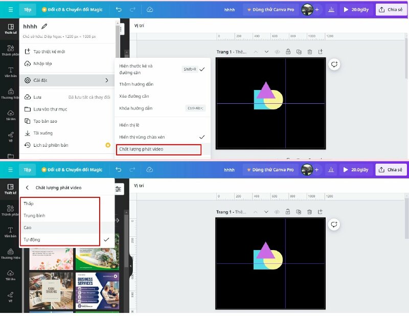 Nếu trong thiết kế của bạn có video bạn có thể điều chỉnh được chất lượng phát video, ở đây sẽ gồm có: Thấp, Trung bình, cao và tự động. 