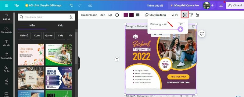 Cách điều chỉnh độ trong suốt của thành phần