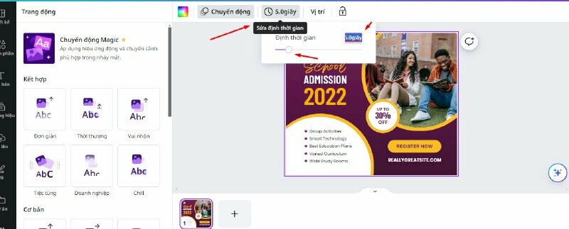 Cách chỉnh thời gian hiệu ứng trên Canva