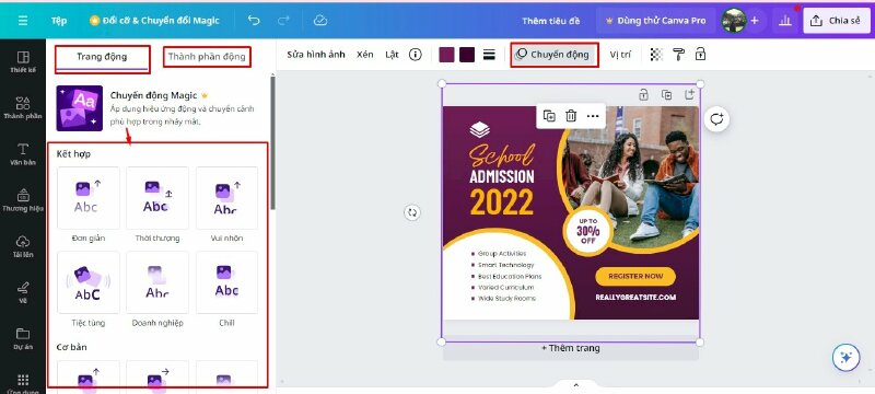 Cách tạo hiệu ứng động cho trang trên Canva