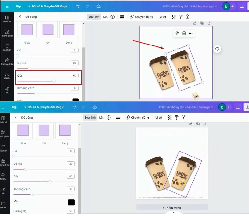 Sau đó tạo bản sao, và thực hiện điều chỉnh đổ bóng như sau: