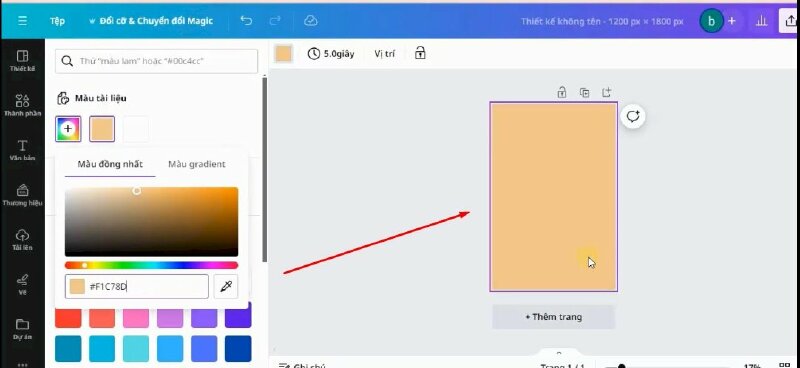 Thực hiện đổi màu nền cho thiết kế thành màu này: #F1C78D