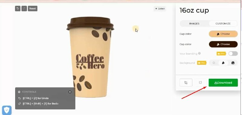 Như vậy chúng ta đã có hình mô phỏng mẫu thiết kế bao bì ly cafe. Bấm vào Download để tải nó xuống.