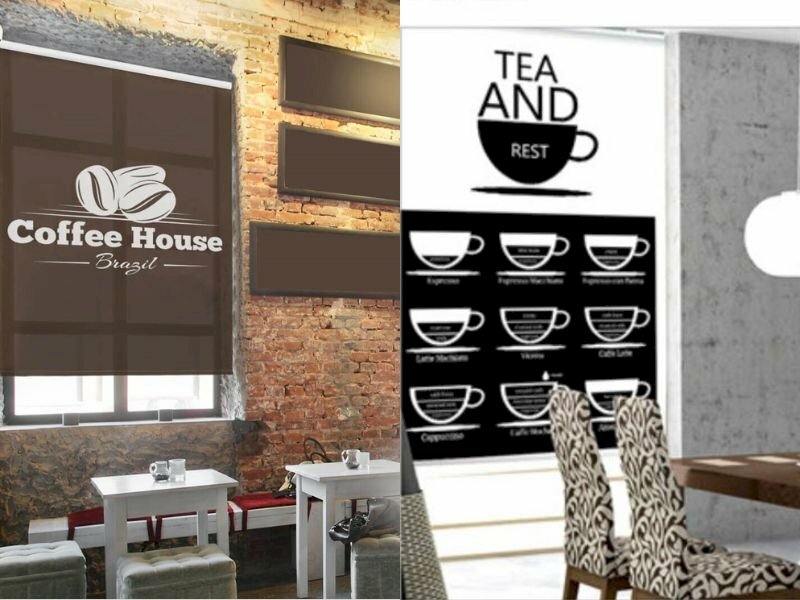 Rèm cuốn in logo quán cà phê