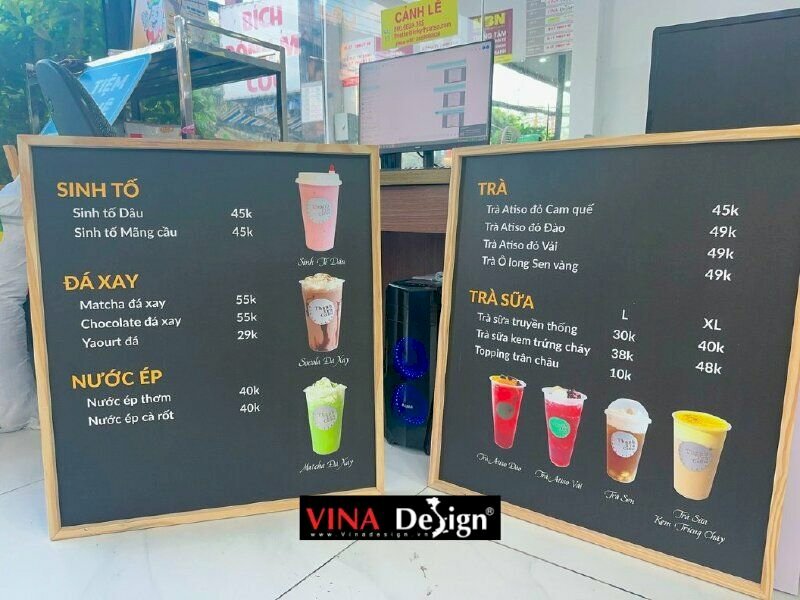 In menu quán cà phê treo tường