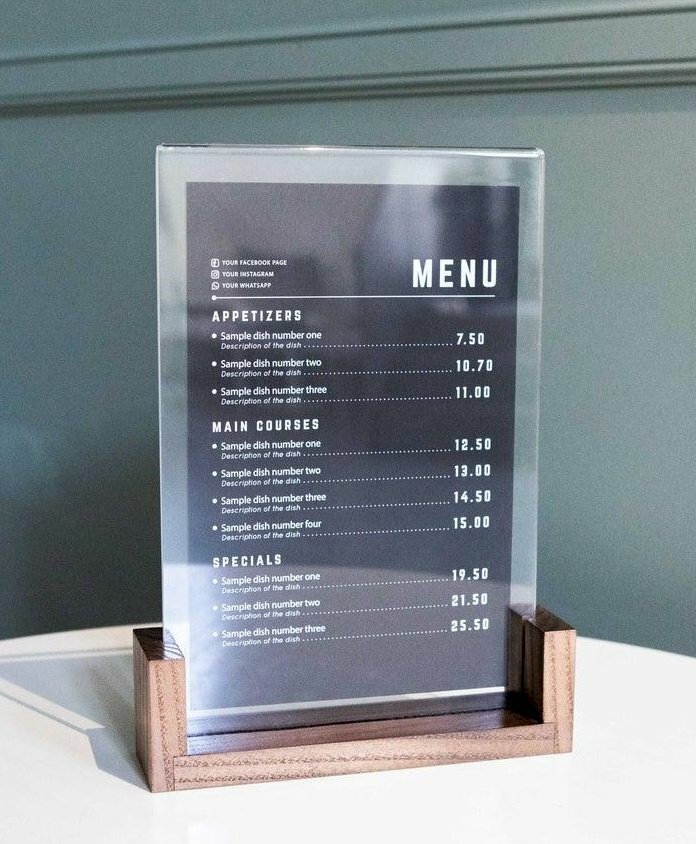 In menu quán cà phê dạng để bàn