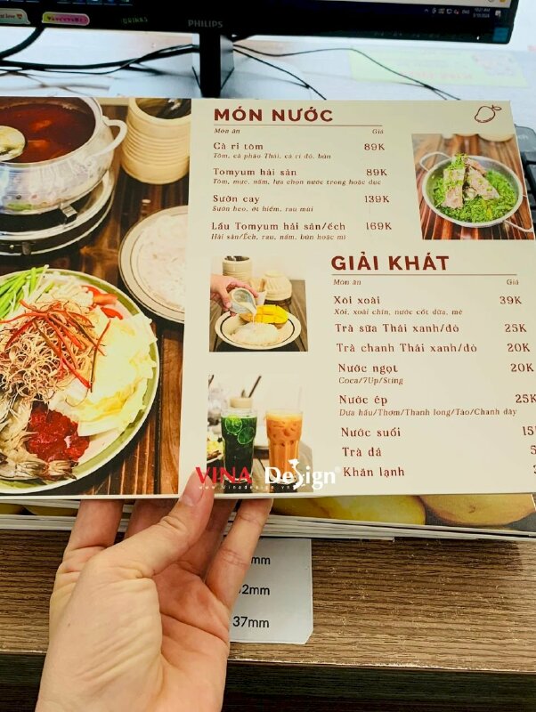 In menu quán Thái Lan, làm menu đơn giản từ in PP cán Format - VND554