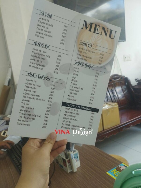 Dịch vụ in menu bảng cầm tay đẹp cho quán cafe, menu bồi formex - VND610