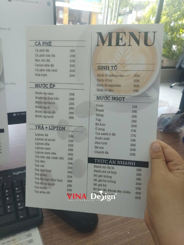 Dịch vụ in menu bảng cầm tay đẹp cho quán cafe, menu bồi formex - VND610