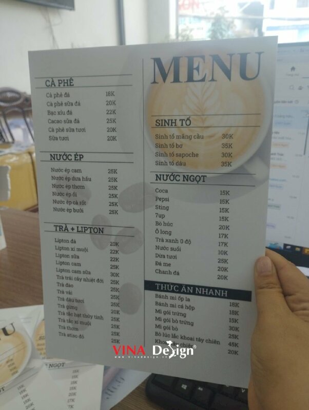 Dịch vụ in menu bảng cầm tay đẹp cho quán cafe, menu bồi formex - VND610