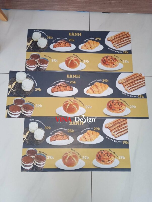 In bảng giá menu hình ảnh bánh ngọt dán tường, in hình Decal sữa  - VND621