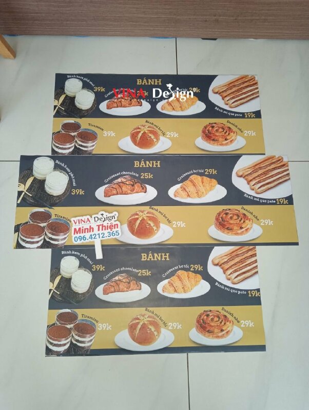 In bảng giá menu hình ảnh bánh ngọt dán tường, in hình Decal sữa  - VND621