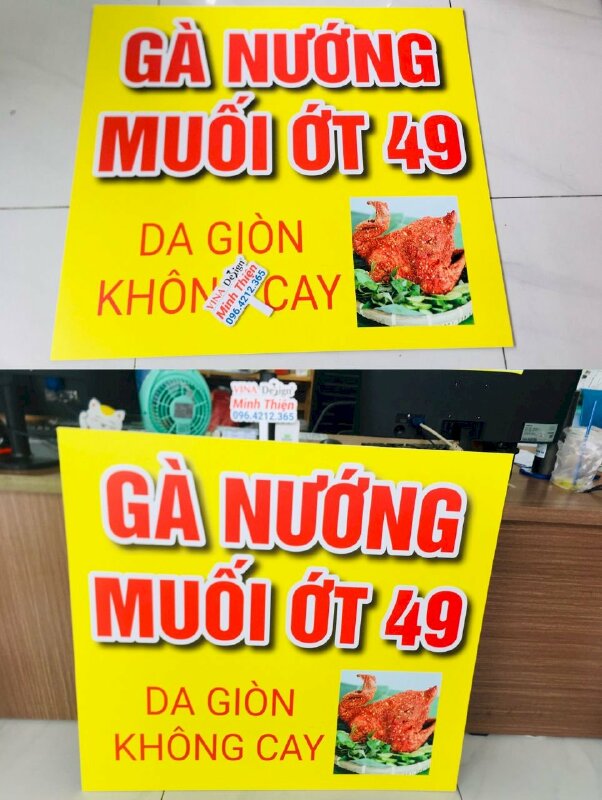 In bảng giá món ăn treo quán gà nướng, in tấm formex - VND590