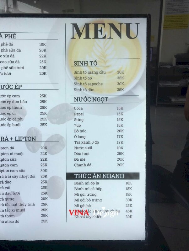 In biển hộp đèn Led A2 siêu mỏng từ Backlit làm menu để quầy order quán cà phê - VND581