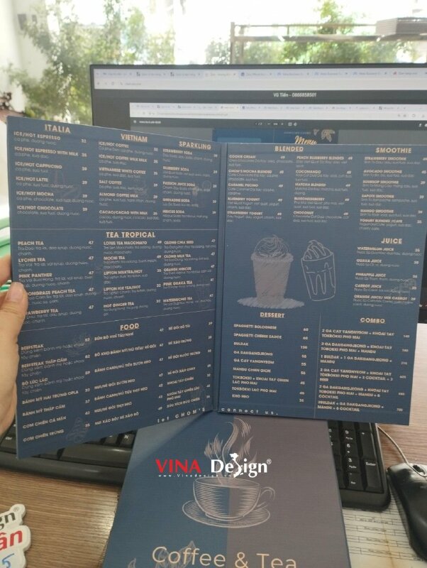 In menu quán cà phê đẹp, in menu dán gói formex 5li - VND596