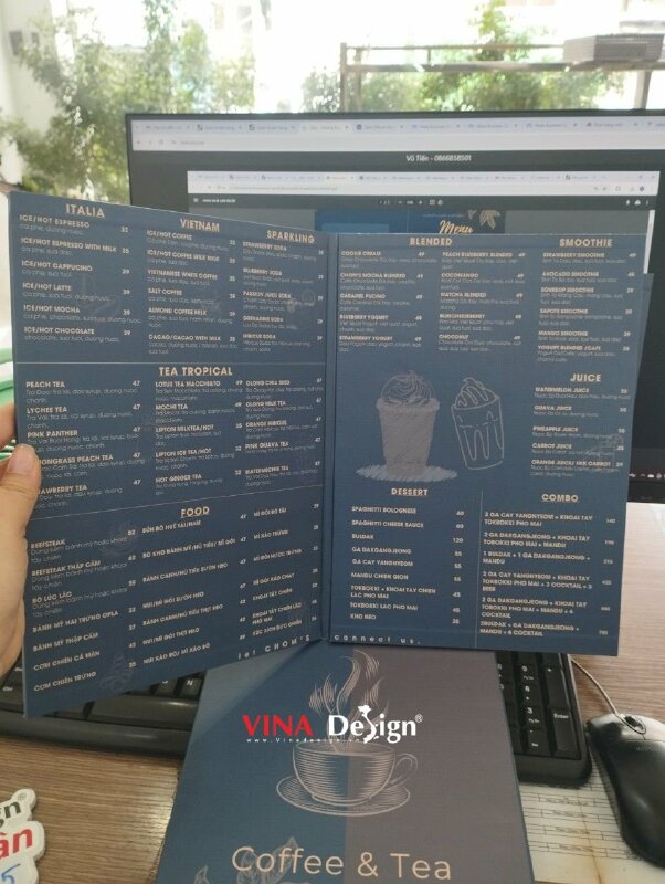 In menu quán cà phê đẹp, in menu dán gói formex 5li - VND596