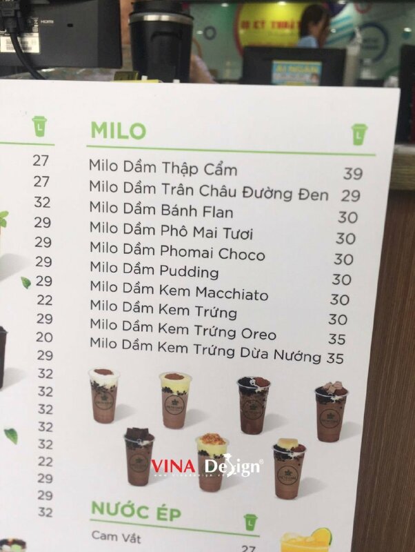 In menu treo tường cho quán cafe, trà sữa, menu tấm lớn từ Formex - VND608