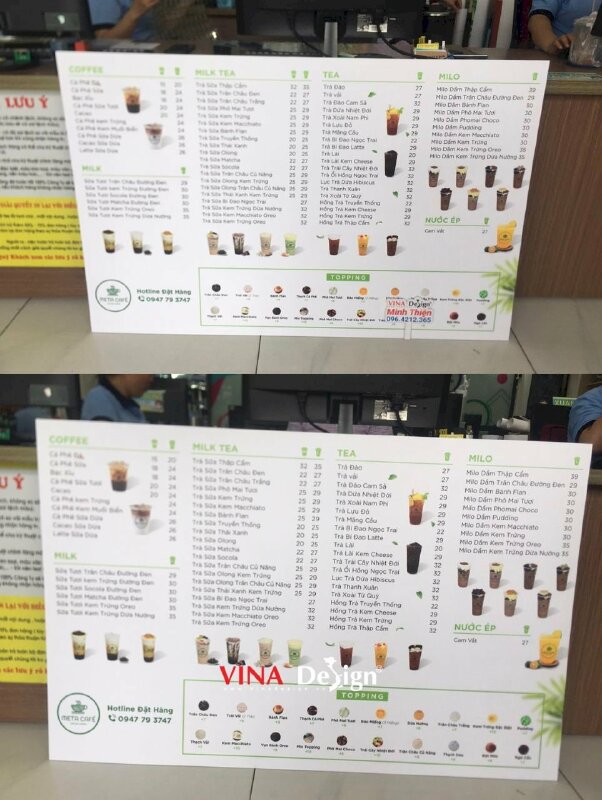 In menu treo tường cho quán cafe, trà sữa, menu tấm lớn từ Formex - VND608