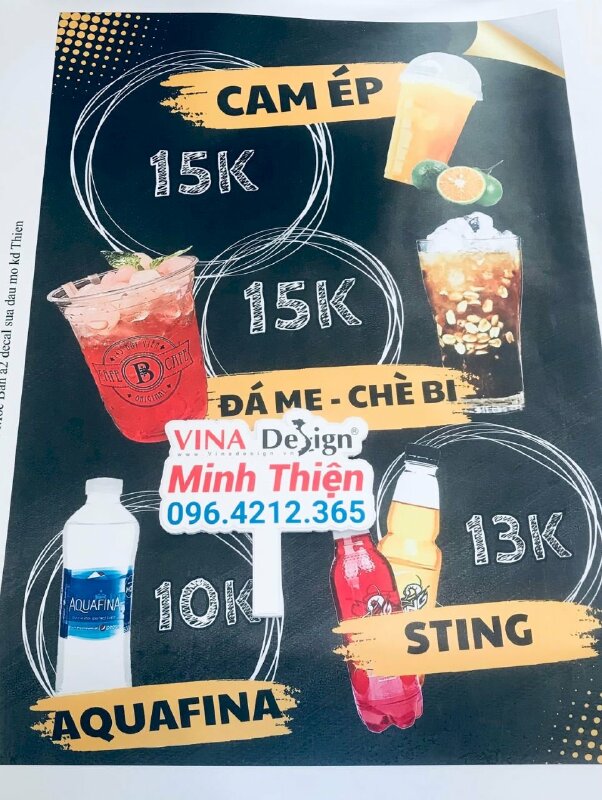 In poster dán cửa kính, poster A2 in menu quán cà phê, quán nước, quán internet - VND595