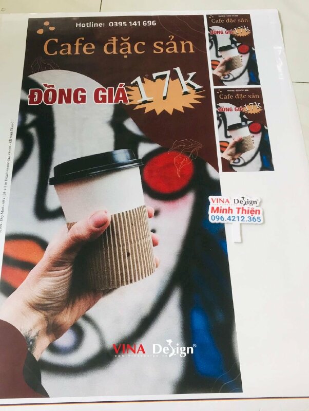 In poster dán kính, poster khổ lớn giới thiệu cafe đặc sản đồng giá 17k cho quán cafe - VND603