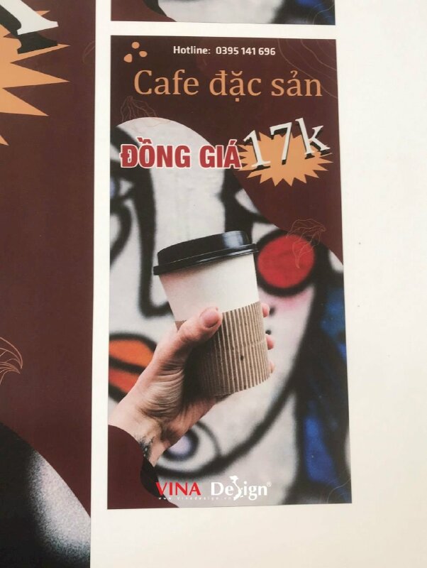 In poster dán kính, poster khổ lớn giới thiệu cafe đặc sản đồng giá 17k cho quán cafe - VND603