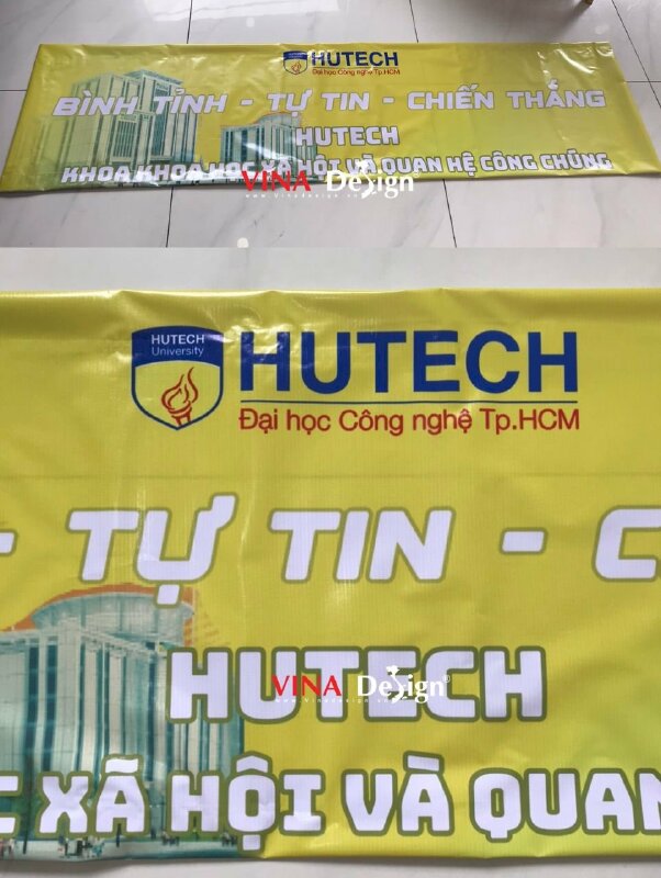 In băng rôn ngang bạt hiflex, băng rôn cổ động khẩu hiệu Bình Tĩnh - Tự Tin - Chiến Thắng cho các khoa trường đại học - VND627