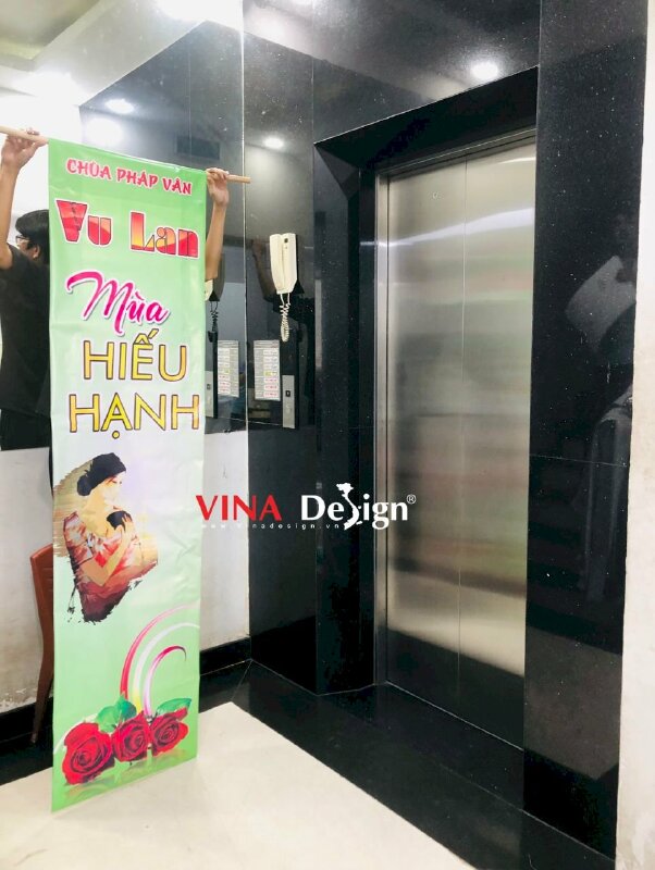 In băng rôn Vu Lan Báo Hiếu, in bạt hiflex nẹp gỗ trên dưới - VND666