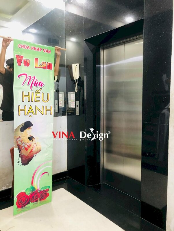 In băng rôn Vu Lan Báo Hiếu, in bạt hiflex nẹp gỗ trên dưới - VND666