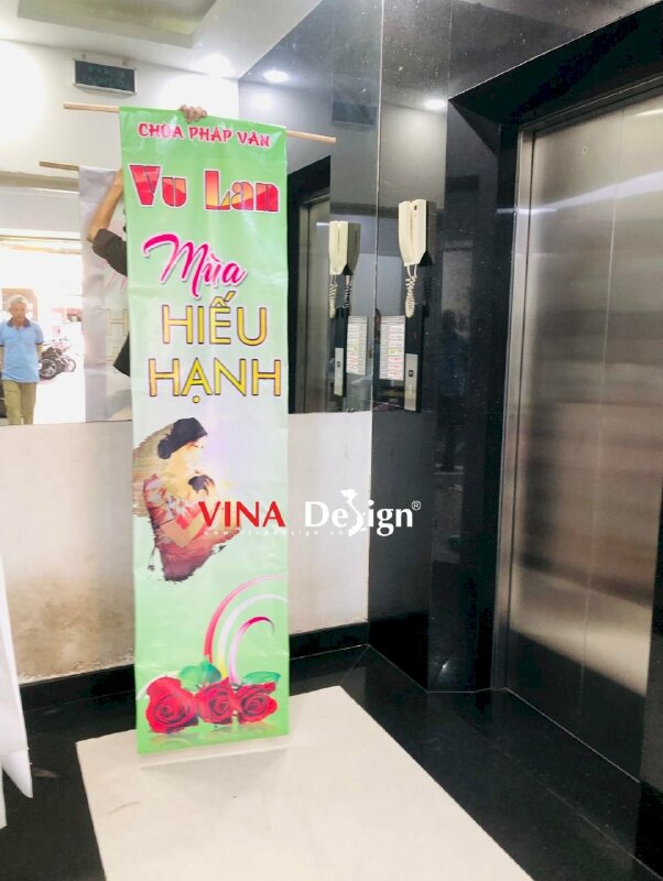 In băng rôn Vu Lan Báo Hiếu, in bạt hiflex nẹp gỗ trên dưới - VND666