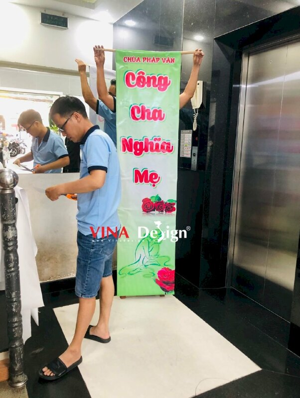 In băng rôn Vu Lan Báo Hiếu, in bạt hiflex nẹp gỗ trên dưới - VND666