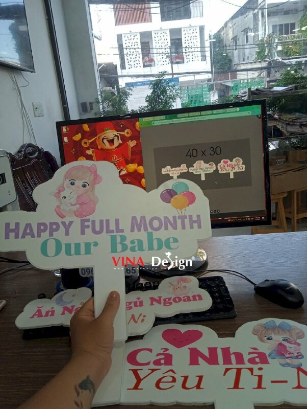 In hashtag cầm tay tiệc Đầy Tháng bé gái Happy Full Month Our Baby - VND625