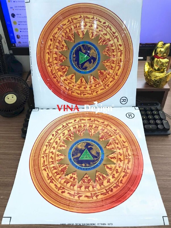 In logo Decal sữa khổ lớn hoa văn trống đồng - VND660