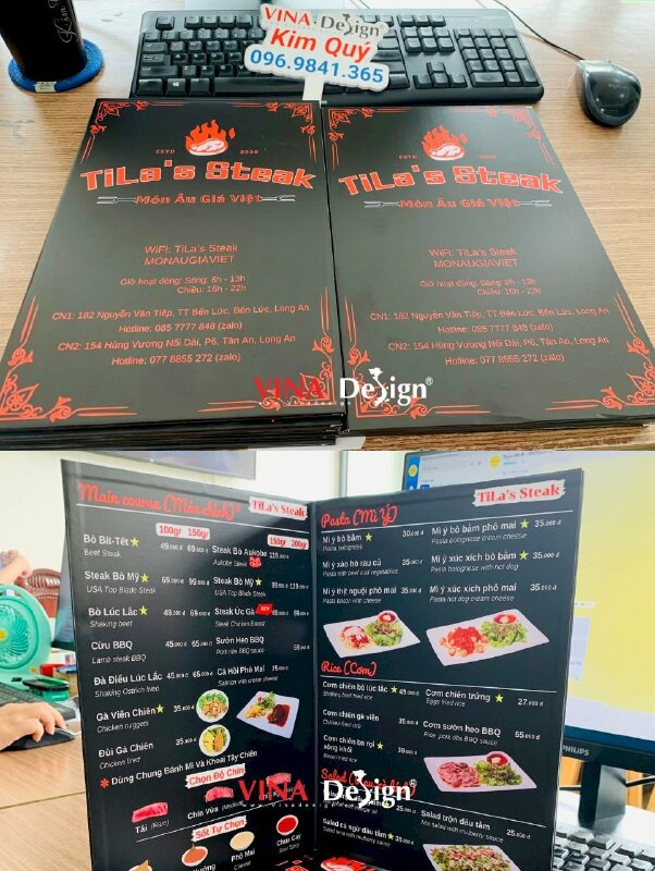 In menu quán beefsteak, in menu quán bò bít tết, quyển menu bảng giá từ Formex dán gói - VND635