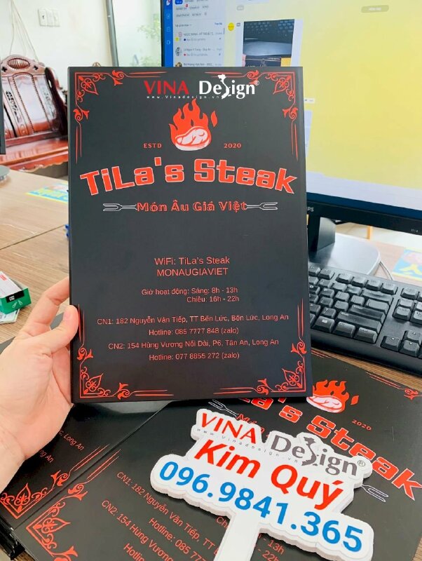 In menu quán beefsteak, in menu quán bò bít tết, quyển menu bảng giá từ Formex dán gói - VND635