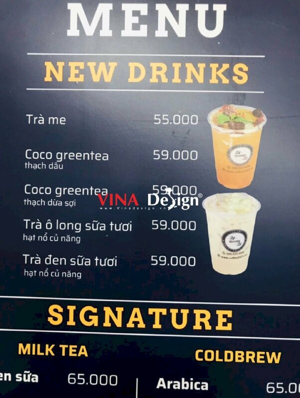 In menu treo tường in trên chất liệu formex cho quán cà phê, in menu giá treo quầy order thu ngân - VND634