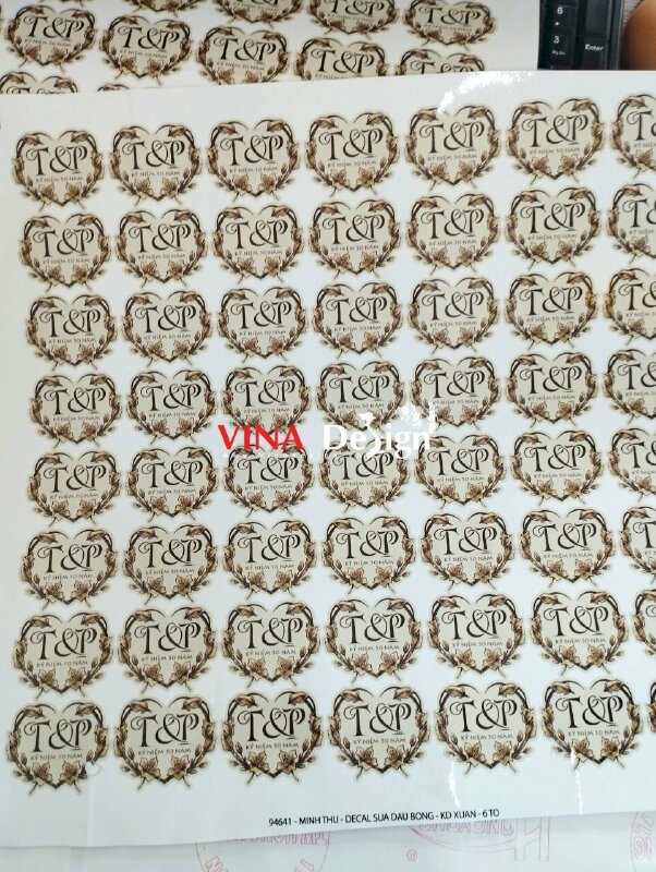 In Sticker kỷ niệm 50 năm dán quà tặng khách mời sự kiện, sticker Decal sữa hình trái tim - VND653