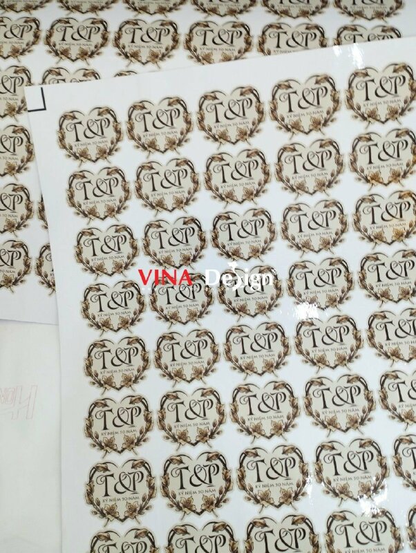 In Sticker kỷ niệm 50 năm dán quà tặng khách mời sự kiện, sticker Decal sữa hình trái tim - VND653