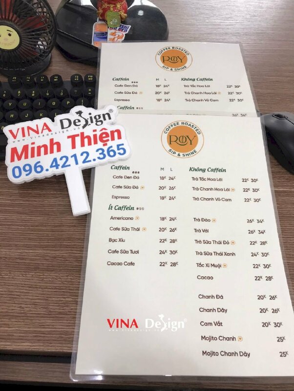 Làm menu ép plastic quán coffee, thực đơn ép nhựa plastic khổ A4, in 1 mặt - VND637